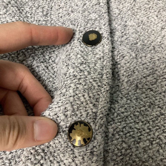 M worn down snaps jacket black white stripe trim grey Bomber long sleeve SO - Picture 4 of 7